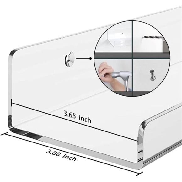 Acrylic Floating Wall Ledge Shelf,Clear Bathroom Storage Shelves Display,Acrylic - Picture 7 of 8